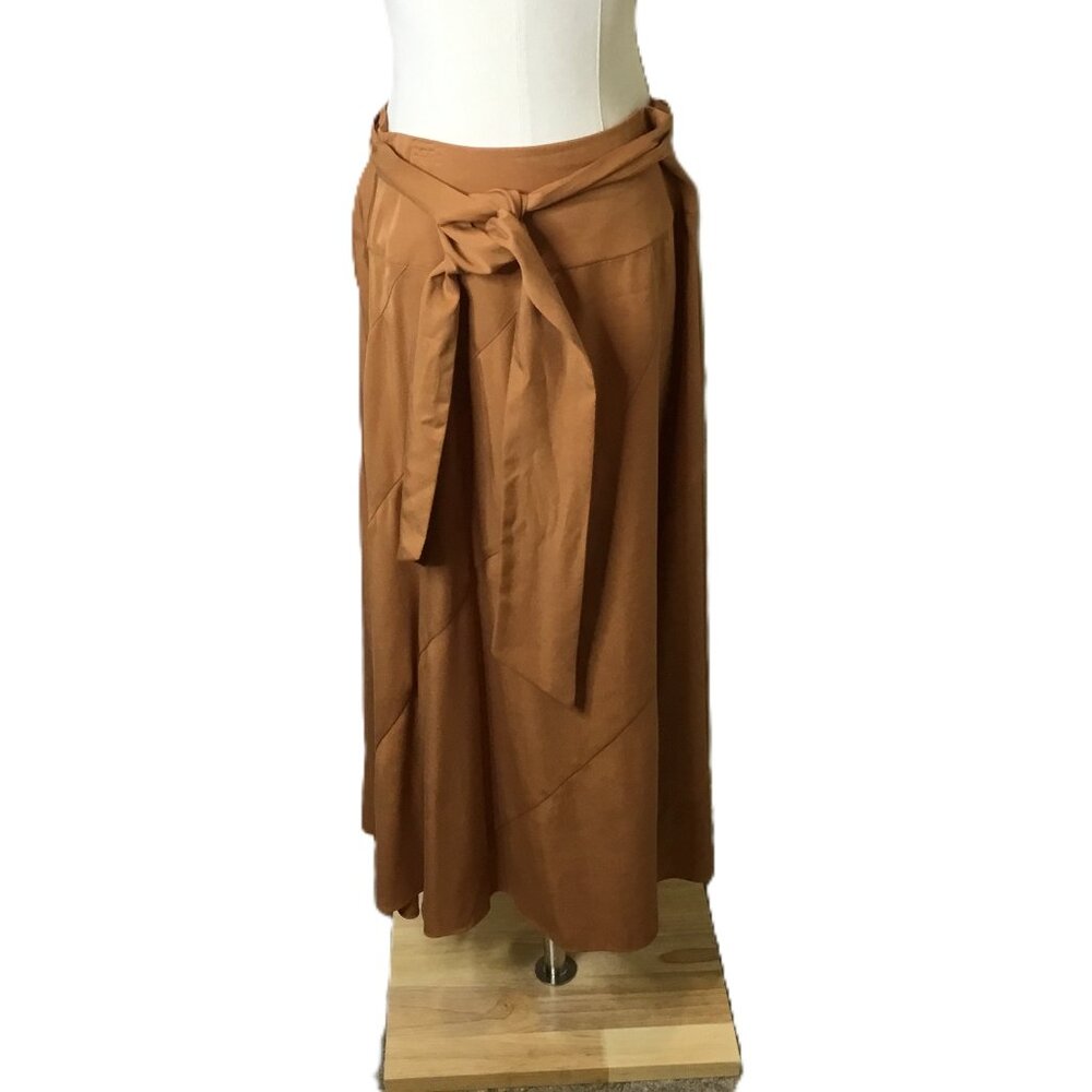 Cremieux Sierra Brown Tencel Midi Skirt Fabric Tie Size 8